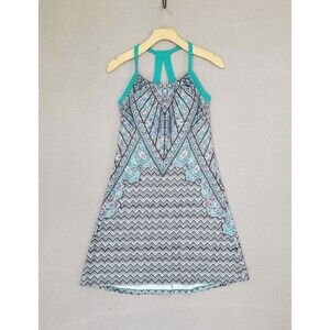 PrAna Women's Knit Quinn Dress Built In Bra Geometric Turquoise Small S